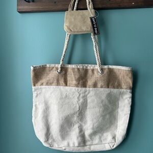 2-Pc Bag Set: Two-Tone Canvas Tote & Faux Suede Mini Purse